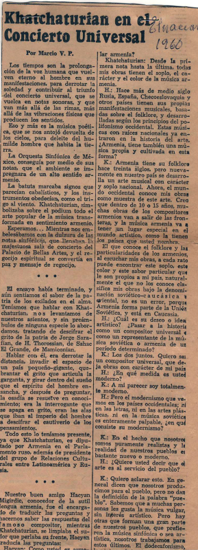 Հոդված՝ «Khachaturian eu el concierto Universal» ֆրանսիական օրաթերթում