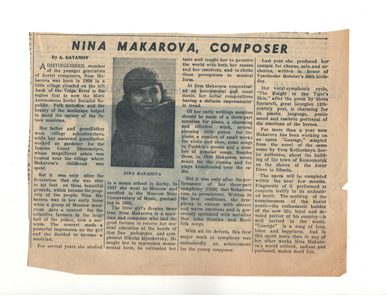 Հոդված՝ «Կոմպոզիտոր Նինա Մակարովա»՝ «Moskou News» թերթում
