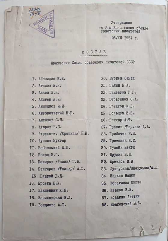 Ցուցակ՝ ՍՍՀՄ  գրողների միության անդամների          