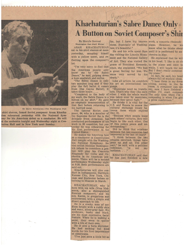 Հոդված «Խաչատրյանի Սուրերով պարը կոմպոզիտորի վերնաշապիկի ընդամենը մեկ կոճակն է»՝ «Washington post»  թերթում