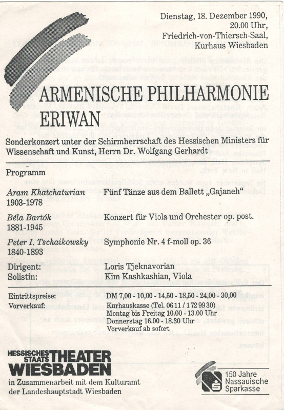 Ծրագիր՝ Հայաստանի ֆիլհարմոնիկ նվագախմբի համերգի Վիսբադենում