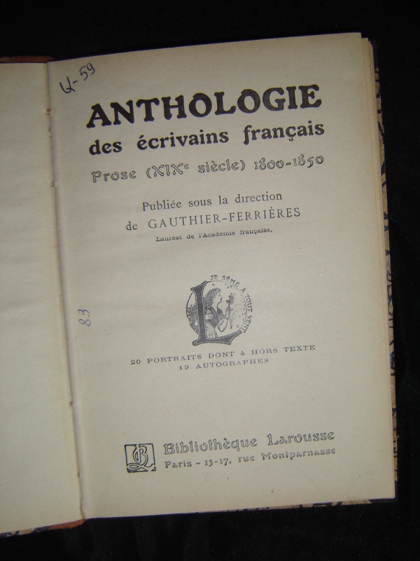 Ֆրանսիացի գրողների ստեղծագործությունների անթոլոգիա: 1800 - 1850թթ. արձակ   
