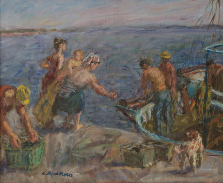 Նավամատույցում ձկնորսներից ձուկ խնդրող կանայք