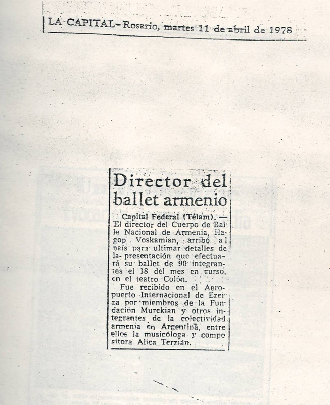 Հոդված՝ «Director del ballet Armenio» «La Capital» օրաթերթում