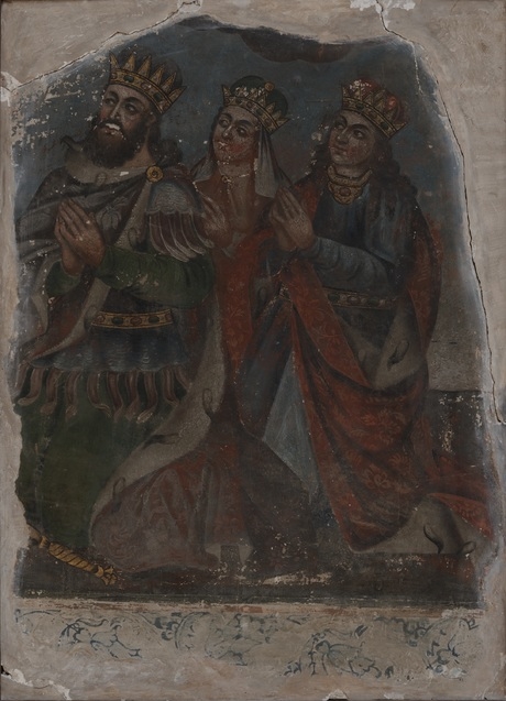 "Տրդատ թագավորը, Աշխեն թագուհին և Խոսրովադուխտը աղոթելիս ", Էջմիածնի Մայր տաճար (բնօրինակ)