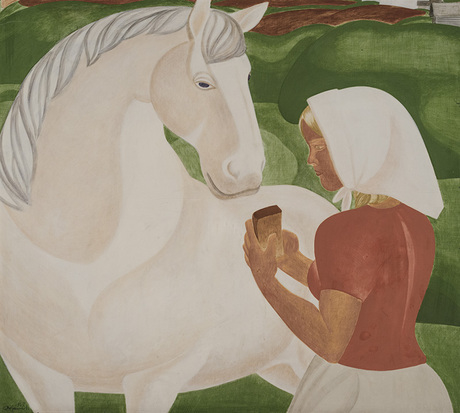 Աղջիկը սպիտակ ձիու հետ