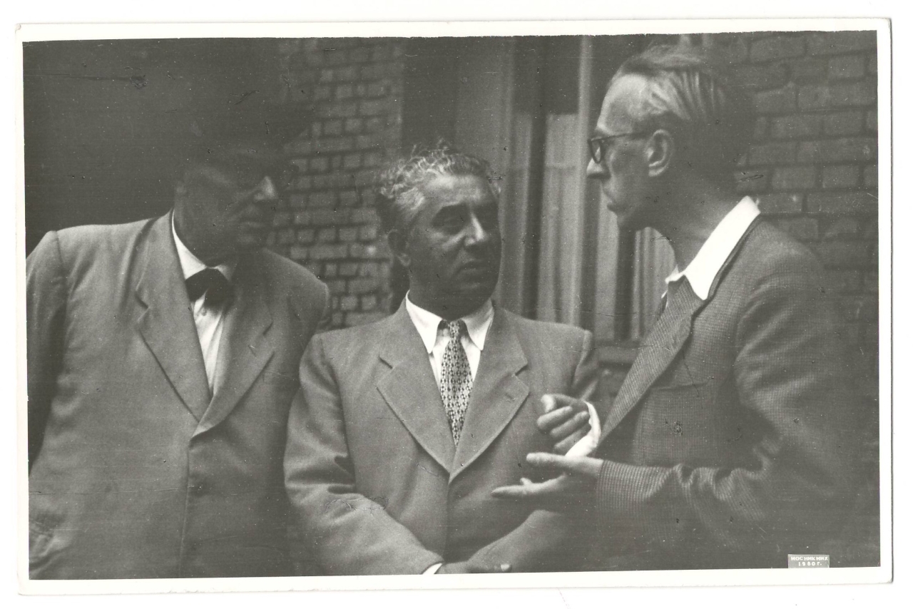 Լուսանկար . Ա.Խաչատրյանը սովետական կոմպոզիտորներ Յուրի Շապորինի և Դմիտրի Կաբալևսկու հետ 