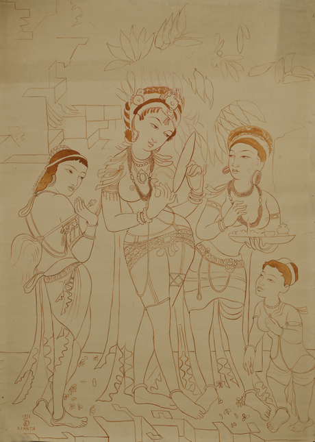 Ընդօրինակություն «Աջանթայի իշխանուհին հագնվելիս» հնդկական որմնանկարի