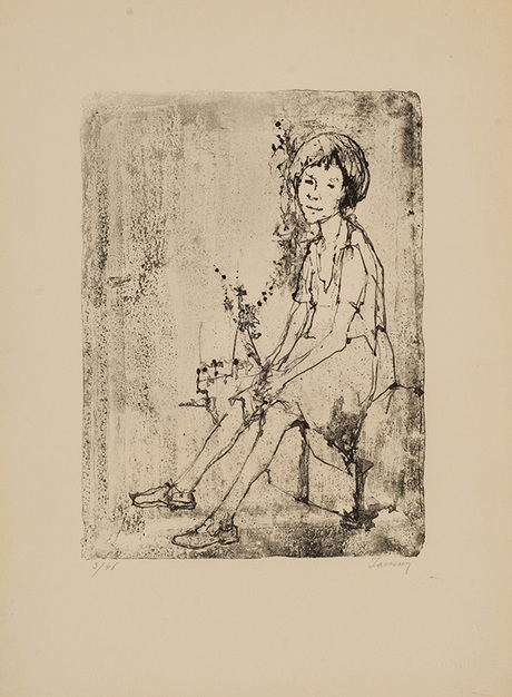 Նստած աղջնակը ծաղկեփնջով