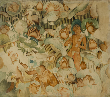 Ընդօրինակություն 7-րդ դարի Սիթանի Վասալի քարայրի «Ջրաշուշանների լիճը» հնդկական որմնանկարի