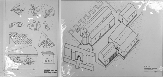 Սևապակի՝ քանդակազարդ բեկորների և Դվինի կենտրոնական թաղամասի գծապատկերներով 